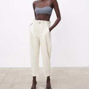 FAUX LEATHER BAGGY PANTS  ECRU